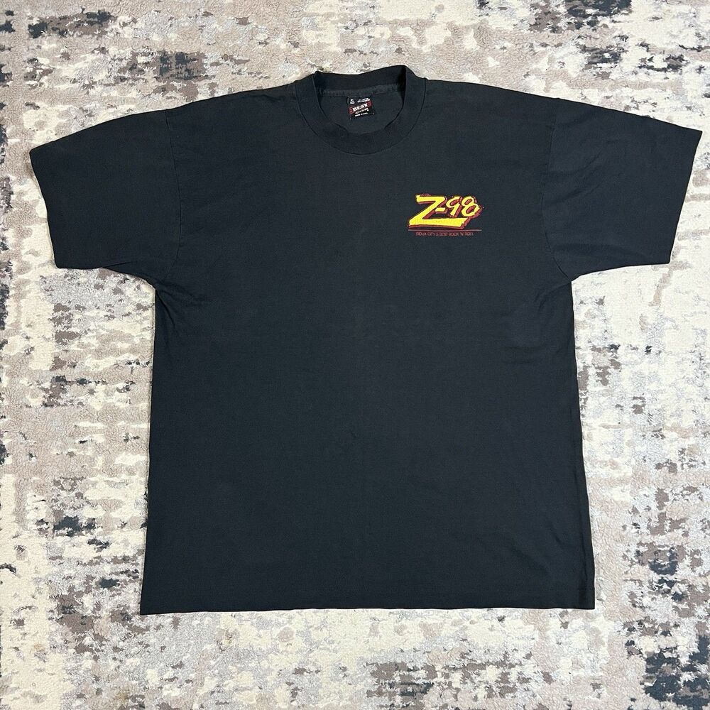 Vintage Fruit Of The Loom Radio T-Shirt XL Black Z98 Rock N Roll Single Stitch